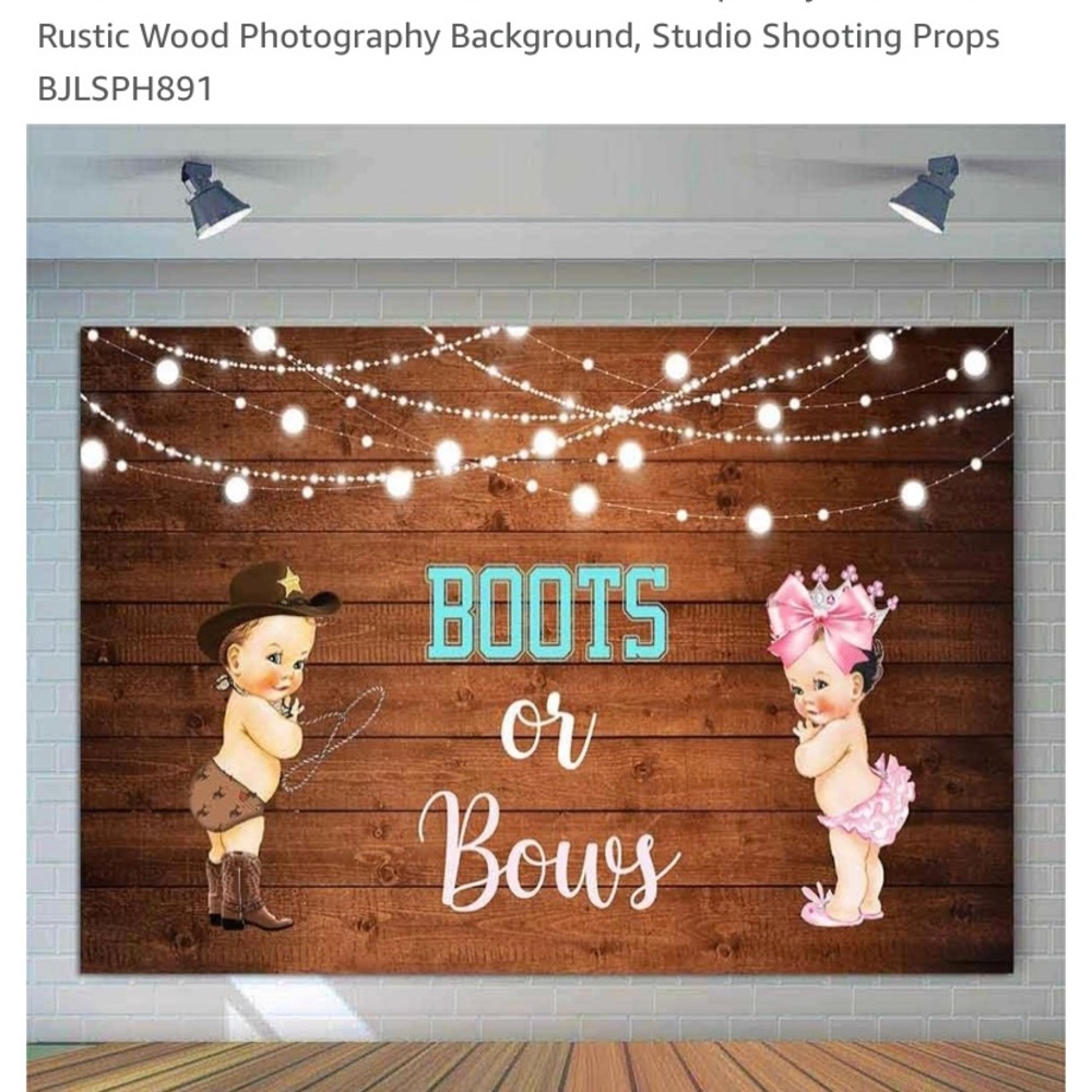 Gender Reveal/Twins (boy/girl) Shower decorations. Boots or Bows Backdrop.